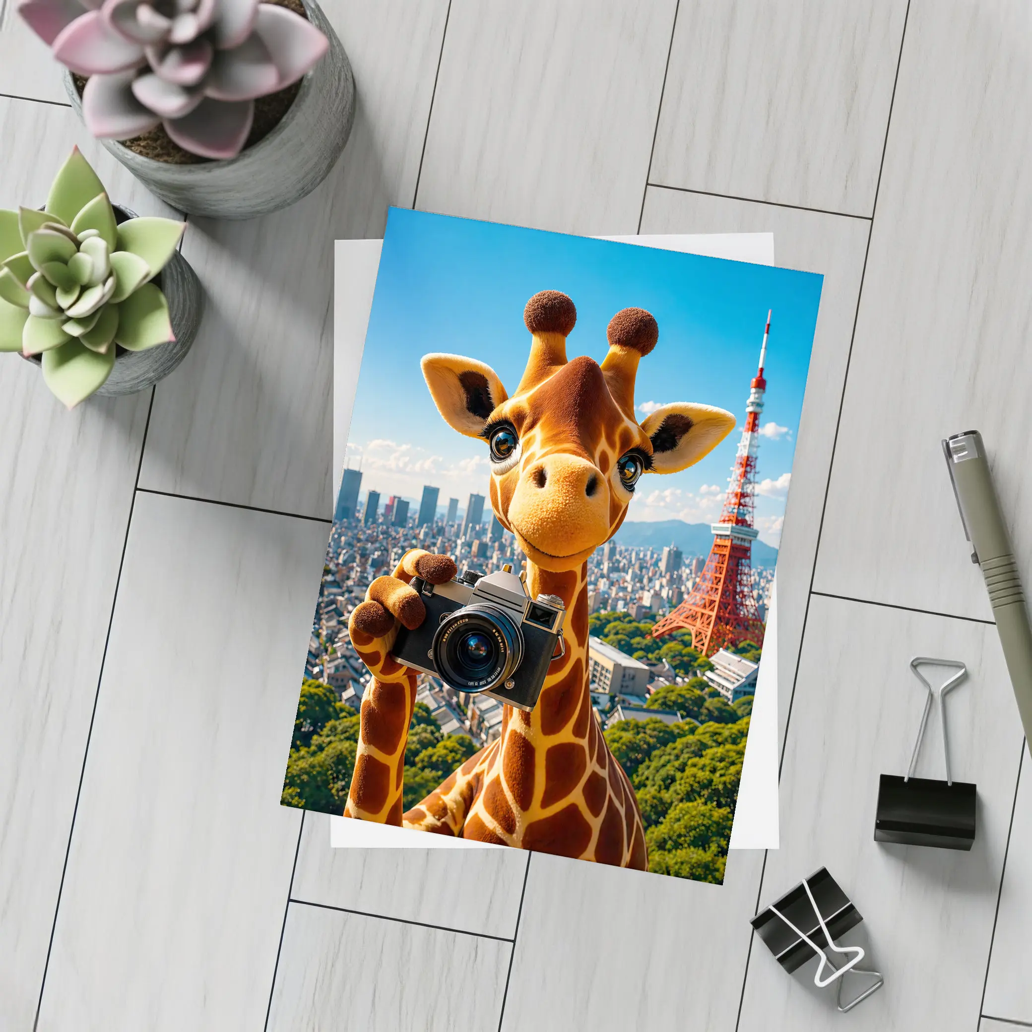 Giraffe Tourist With Camera Tokyo Tower – Postcards
