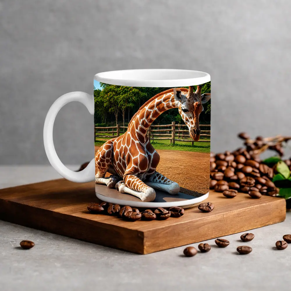 Giraffe Doing Yoga on Mat Outdoors – Mugs