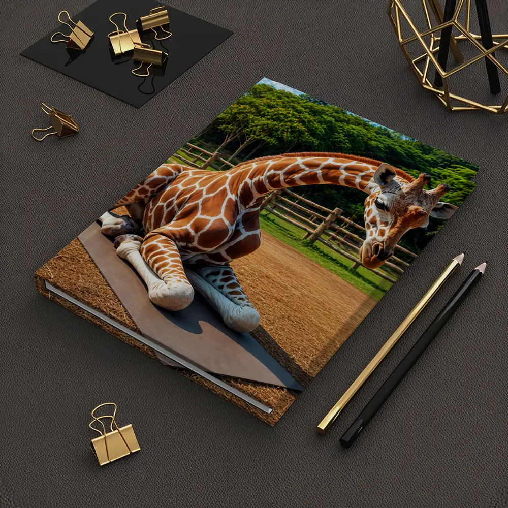 Giraffe Doing Yoga on Mat Outdoors – Notebooks