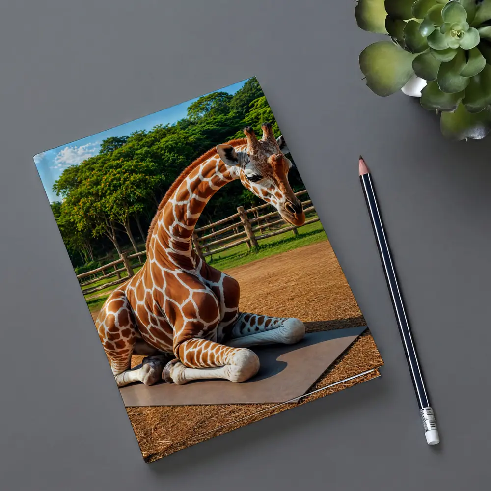 Giraffe Doing Yoga on Mat Outdoors – Notebooks