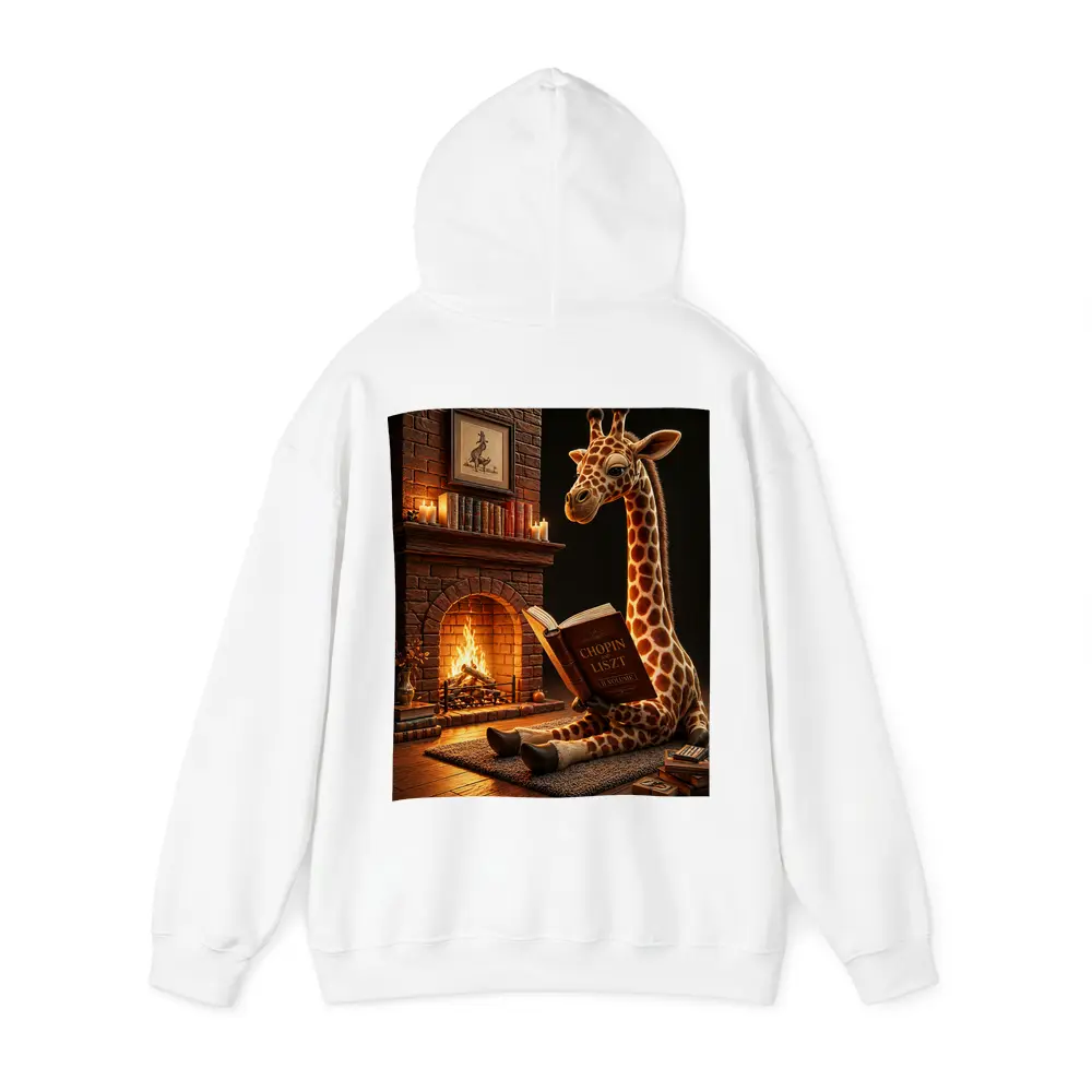 Giraffe Reading Book by Cozy Fireplace – Hoodies