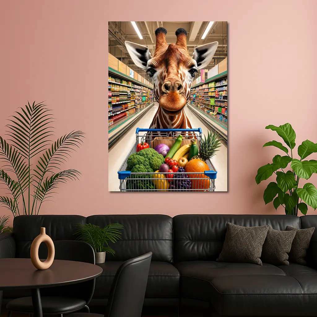 Giraffe Shopping Cart Supermarket Grocery Store – Wall Art
