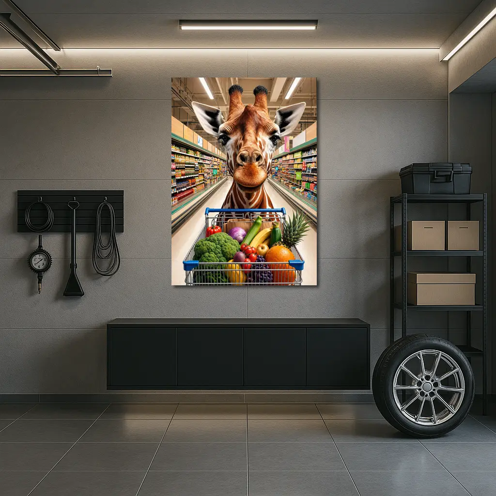 Giraffe Shopping Cart Supermarket Grocery Store – Wall Art