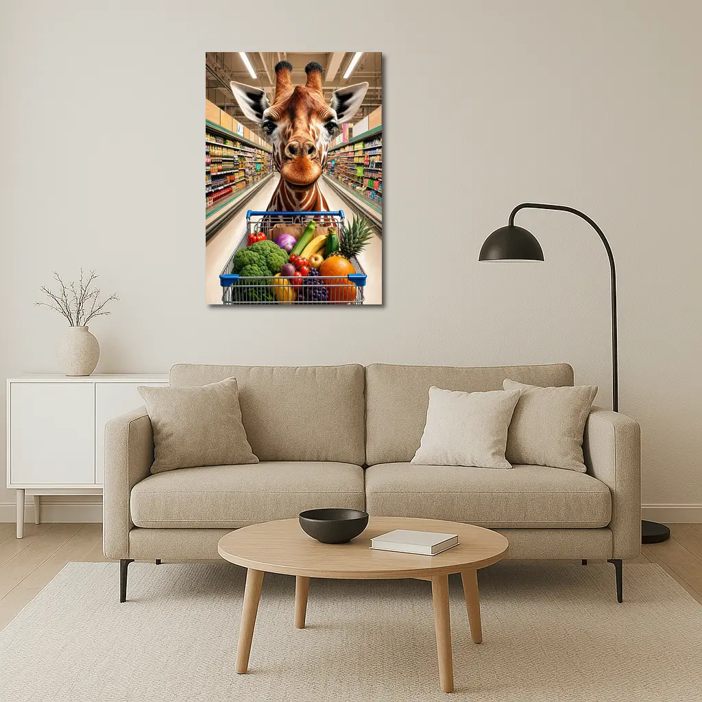 Giraffe Shopping Cart Supermarket Grocery Store – Wall Art