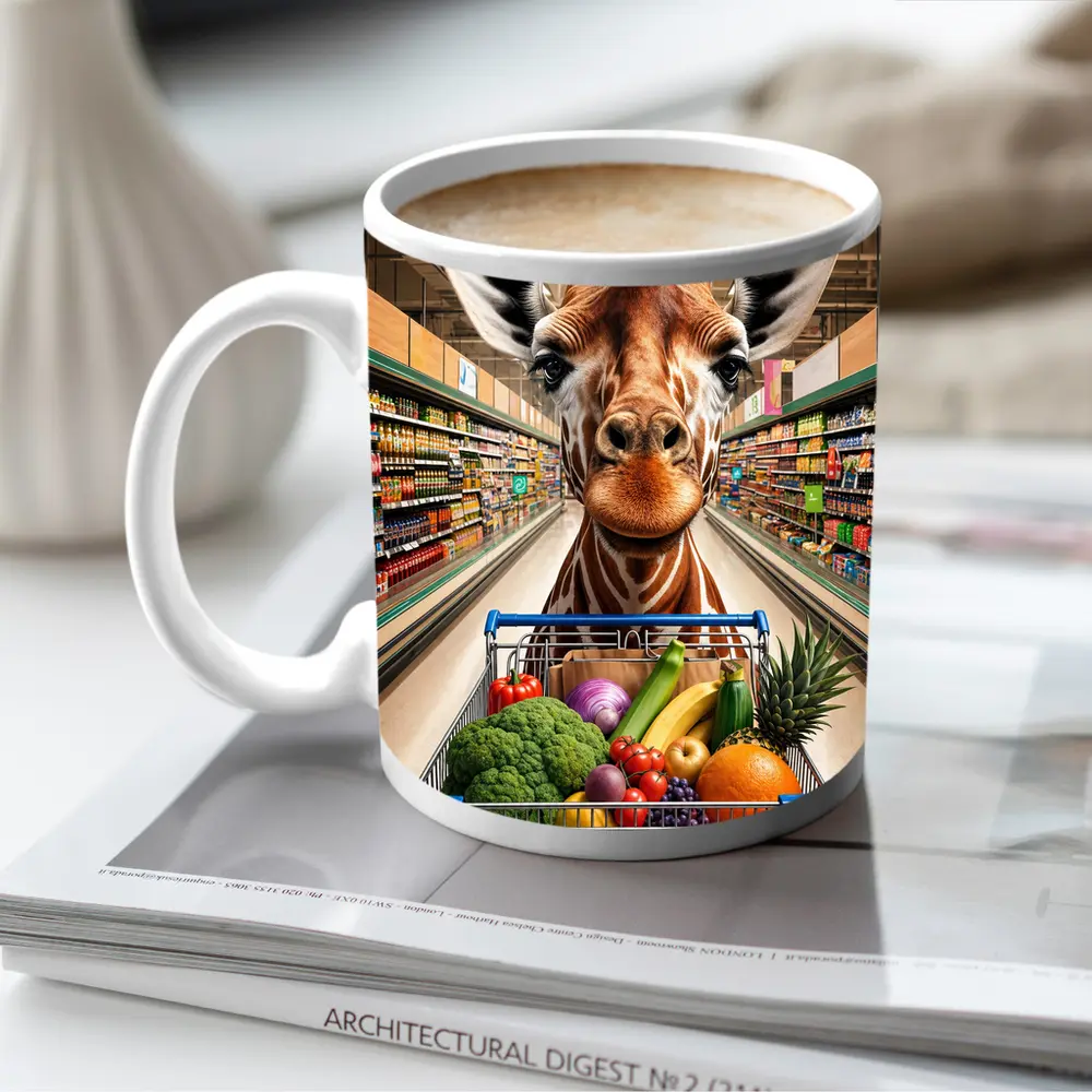 Giraffe Shopping Cart Supermarket Grocery Store – Mugs