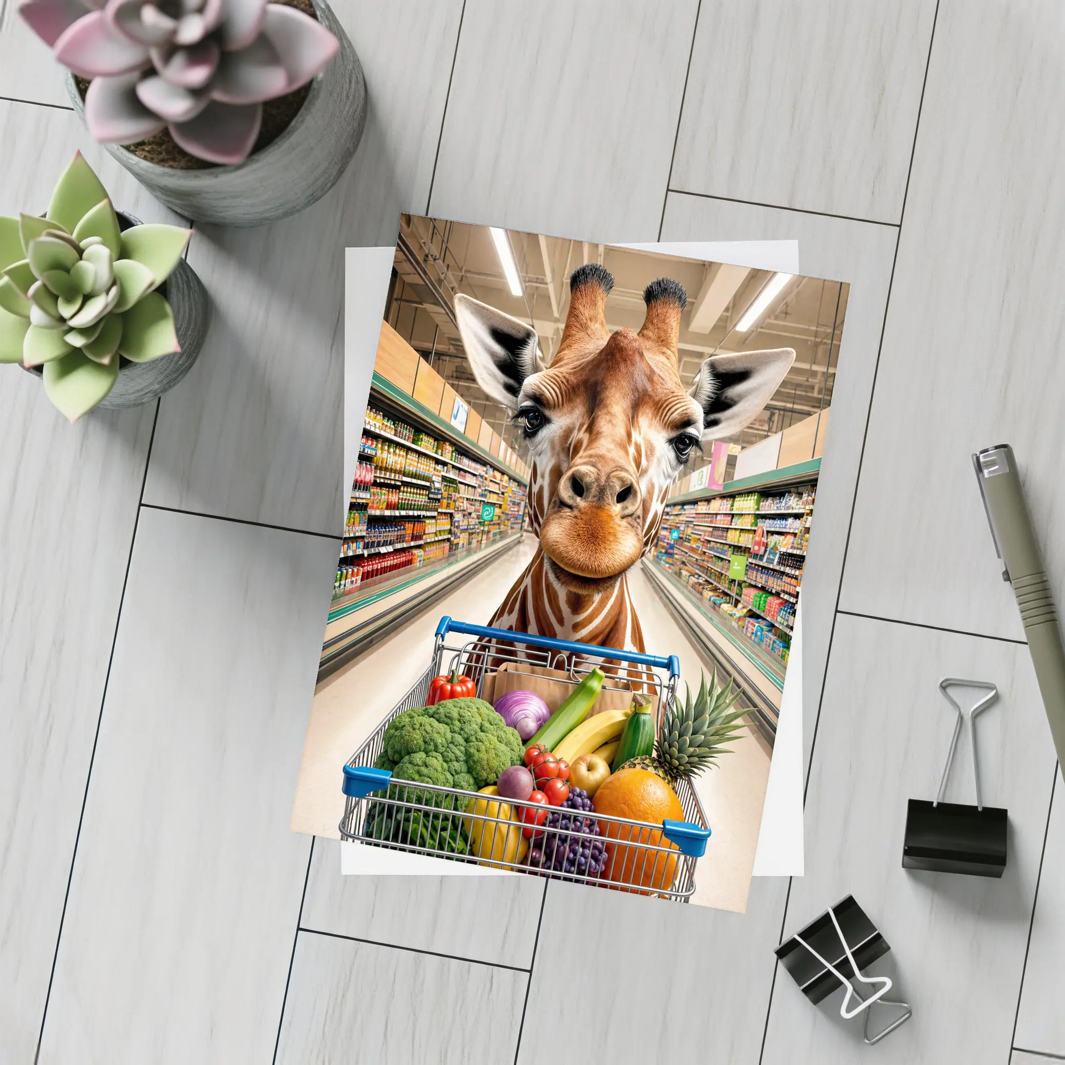Giraffe Shopping Cart Supermarket Grocery Store – Postcards