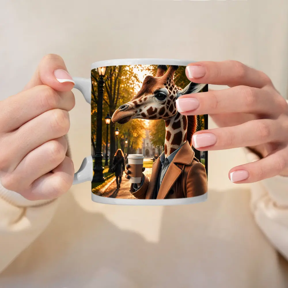 Giraffe With Coffee Autumn Park Walk – Mugs