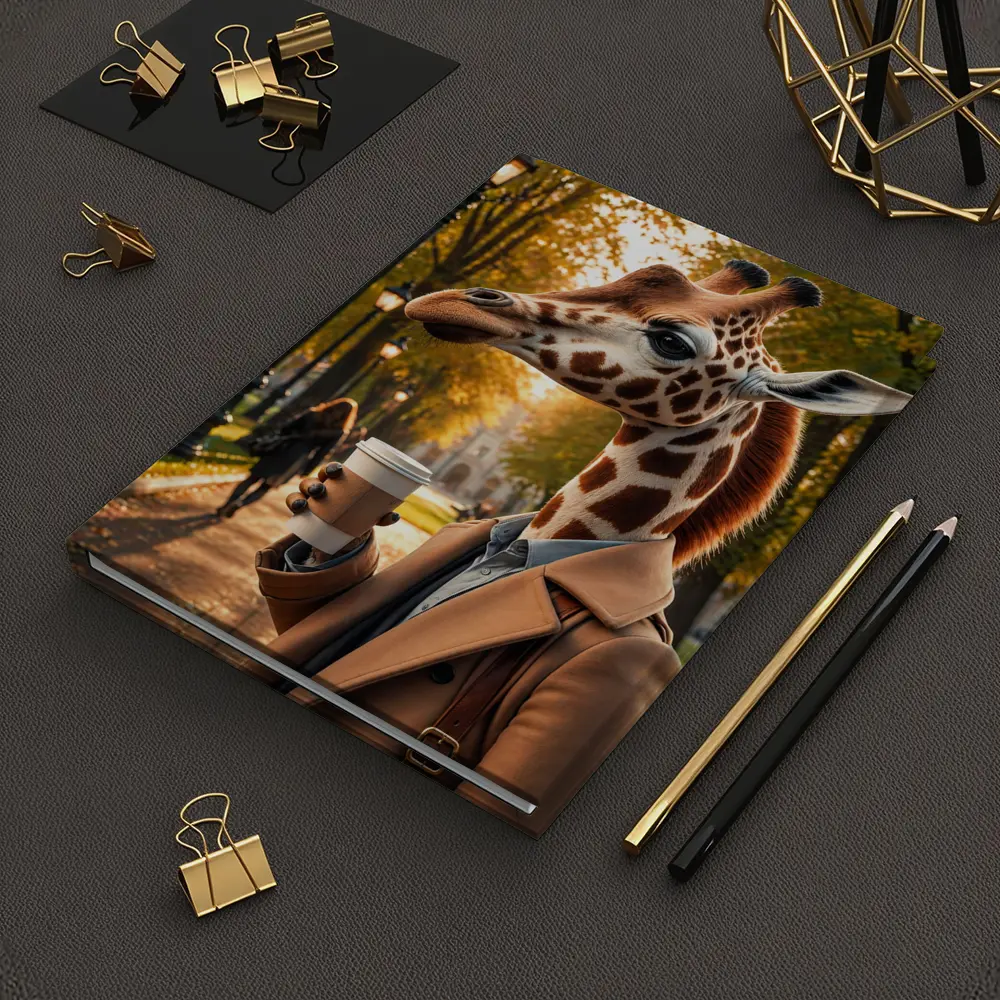 Giraffe With Coffee Autumn Park Walk – Notebooks
