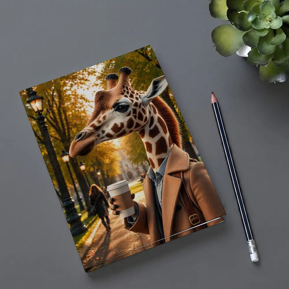 Giraffe With Coffee Autumn Park Walk – Notebooks