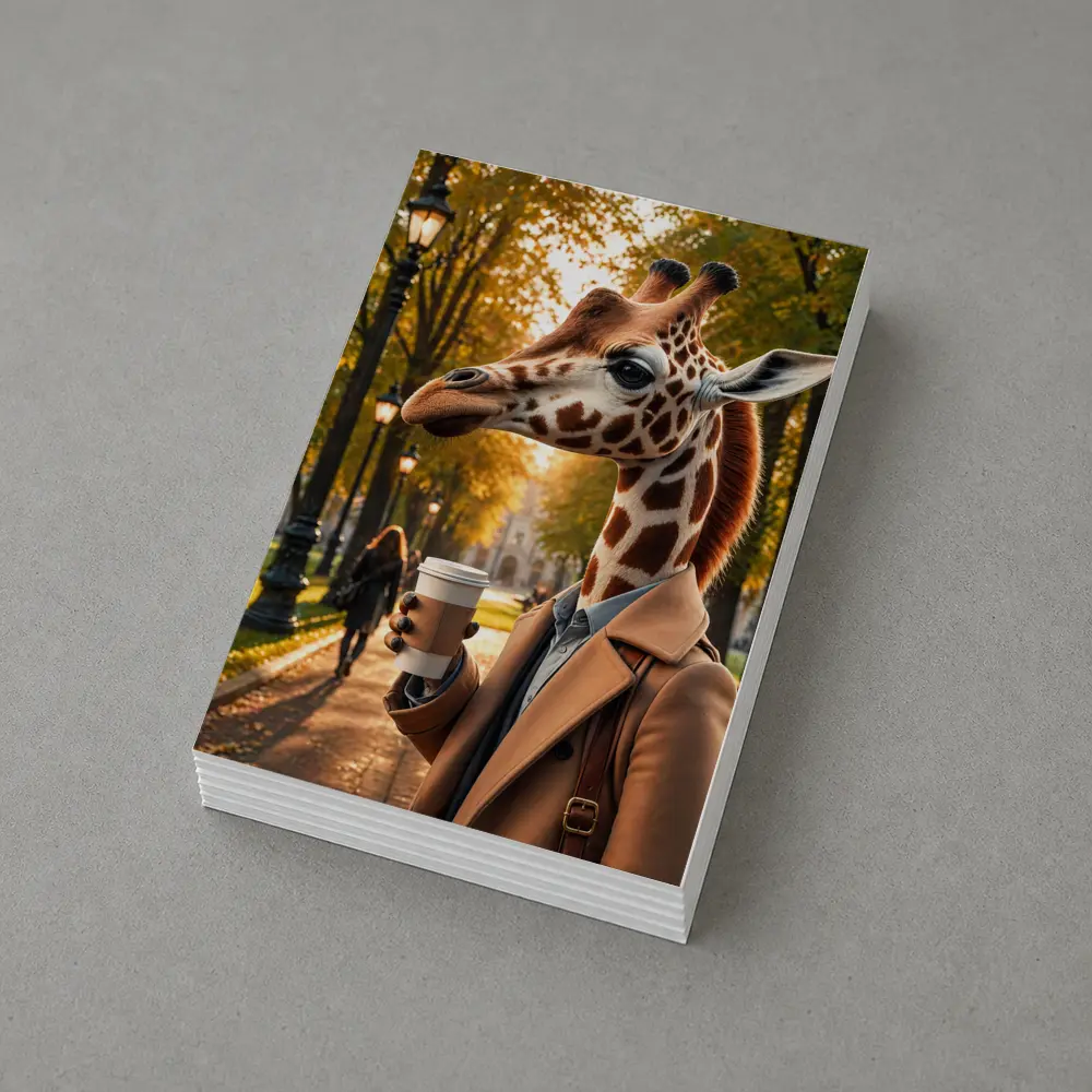 Giraffe With Coffee Autumn Park Walk – Postcards
