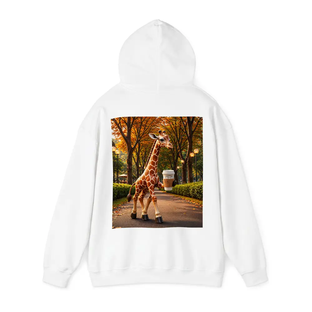 Giraffe Holding Coffee Walking Autumn Park – Hoodies