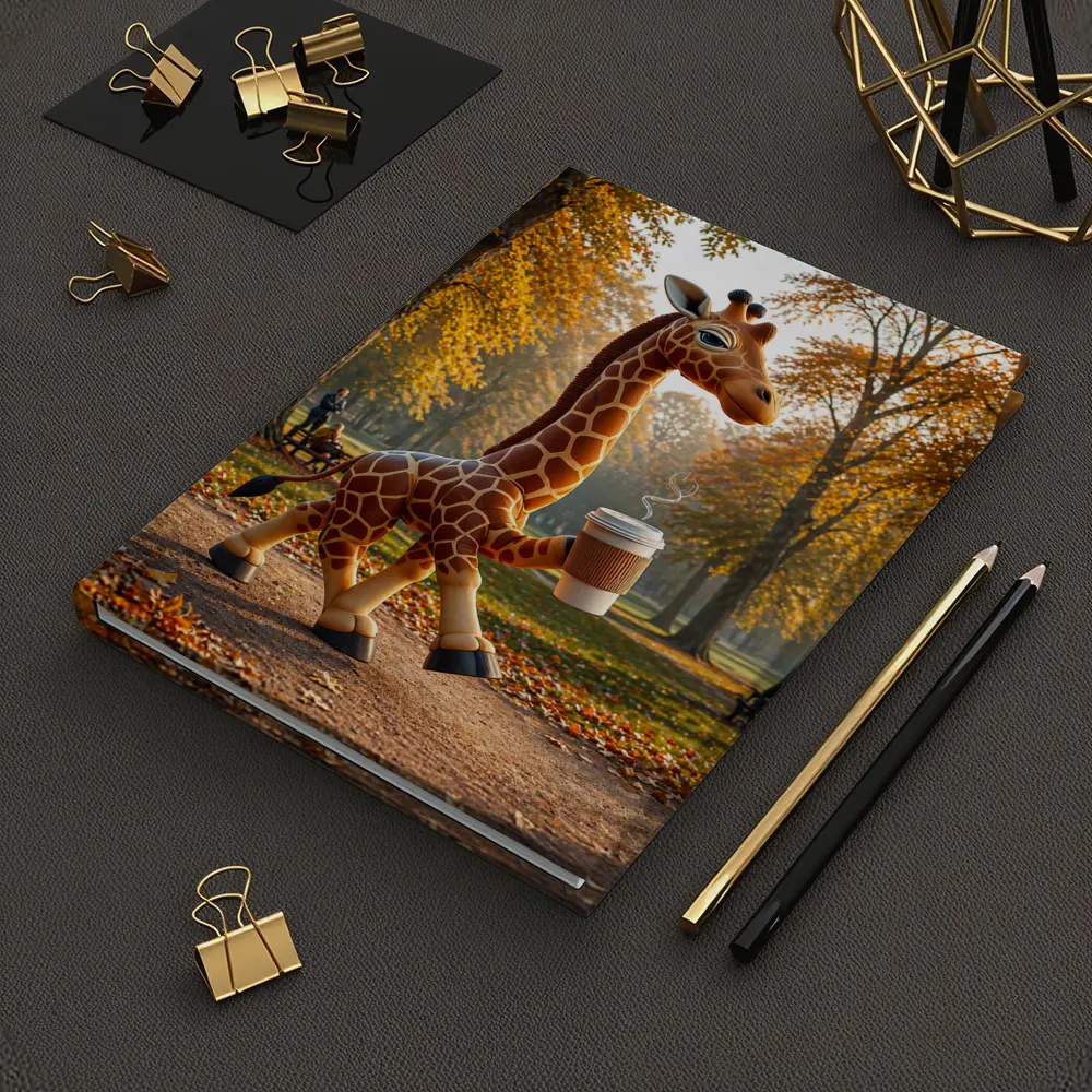 Giraffe Holding Coffee Cup Autumn Park – Notebooks