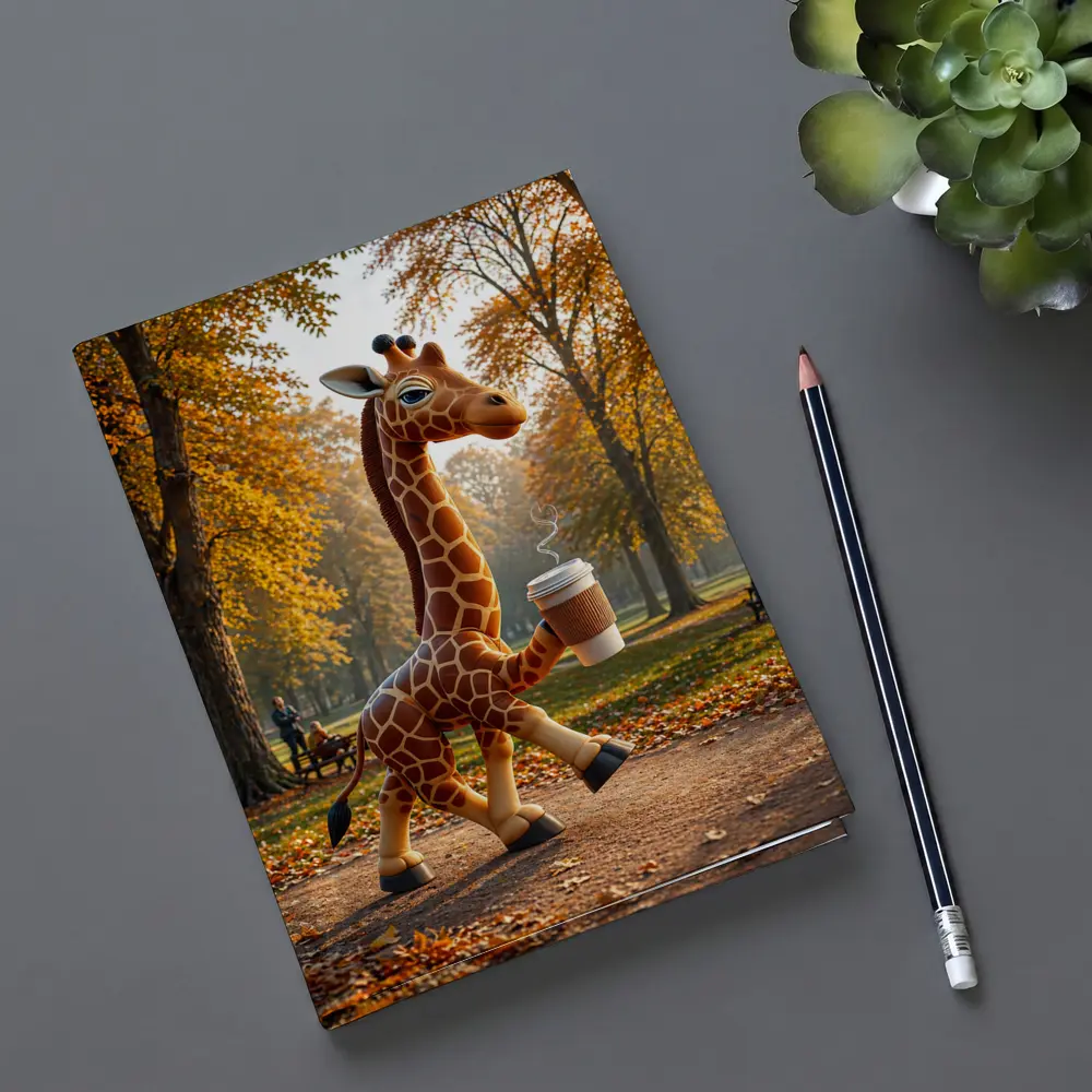 Giraffe Holding Coffee Cup Autumn Park – Notebooks