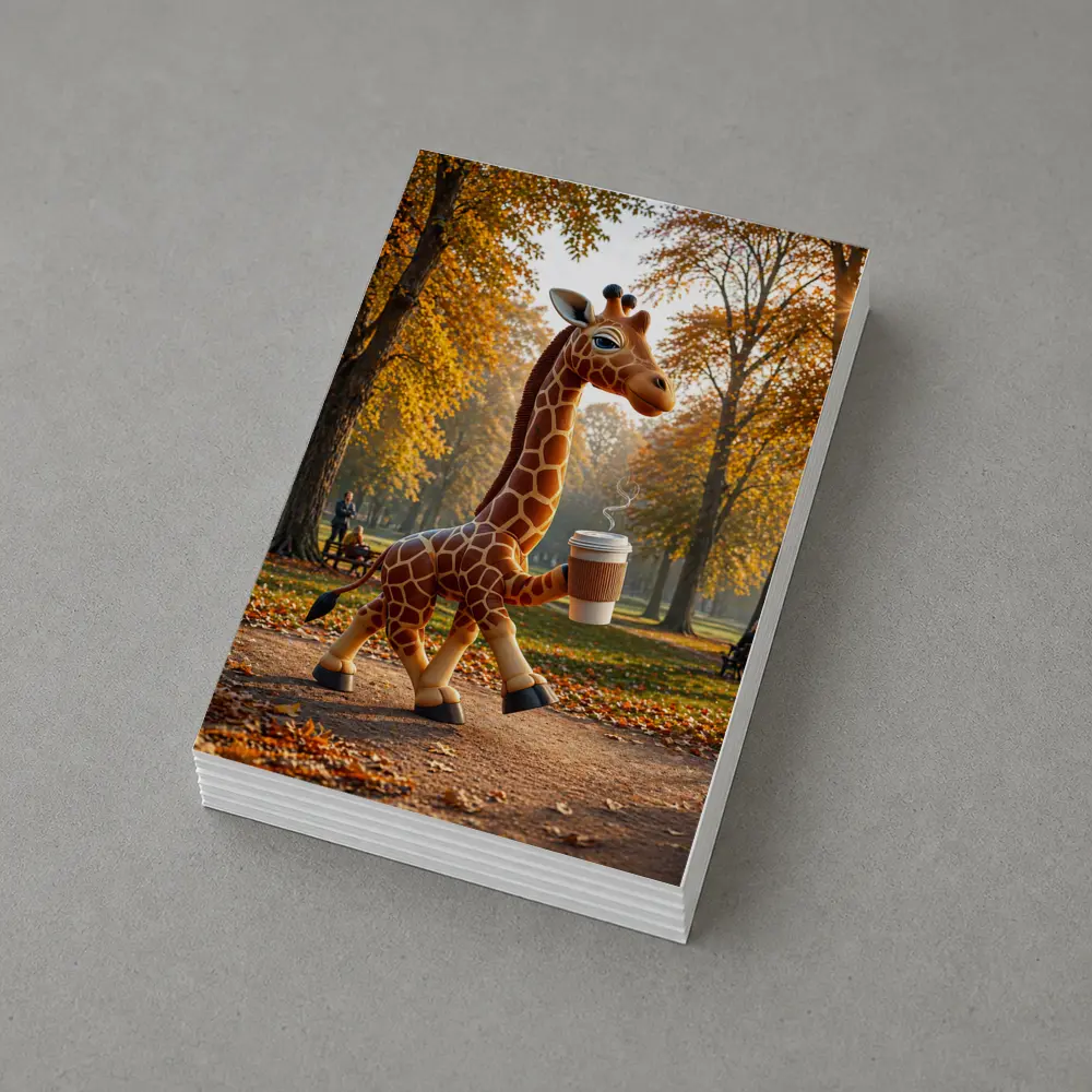 Giraffe Holding Coffee Cup Autumn Park – Postcards