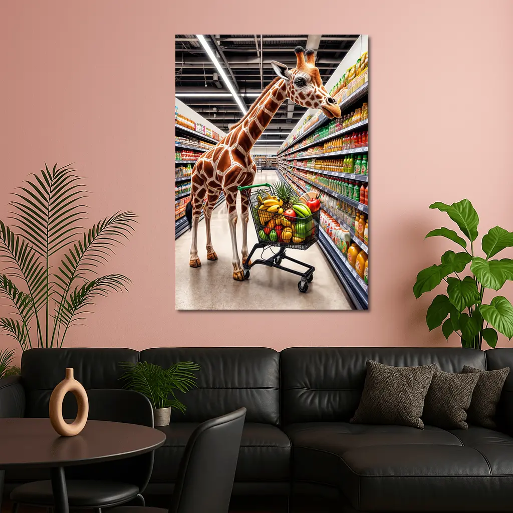 Giraffe Shopping Cart Supermarket Grocery Aisle – Wall Art