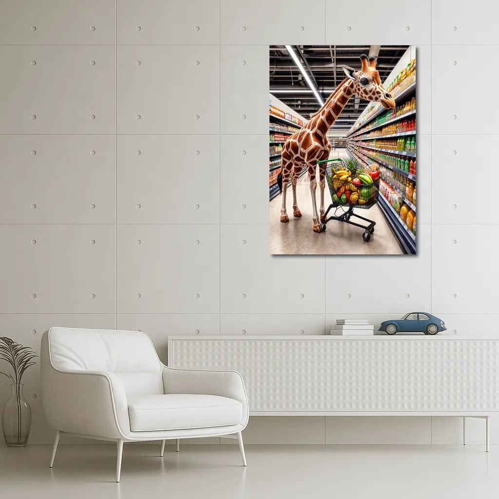Giraffe Shopping Cart Supermarket Grocery Aisle – Wall Art