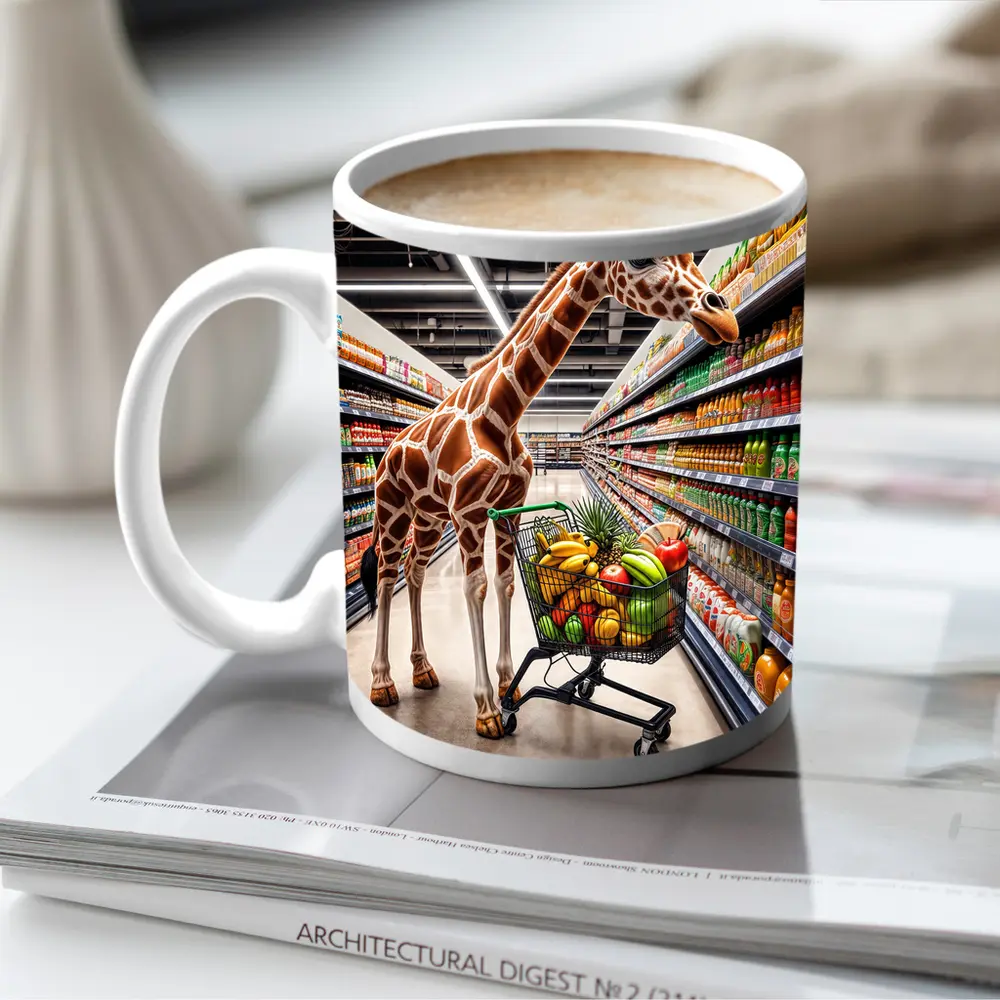 Giraffe Shopping Cart Supermarket Grocery Aisle – Mugs
