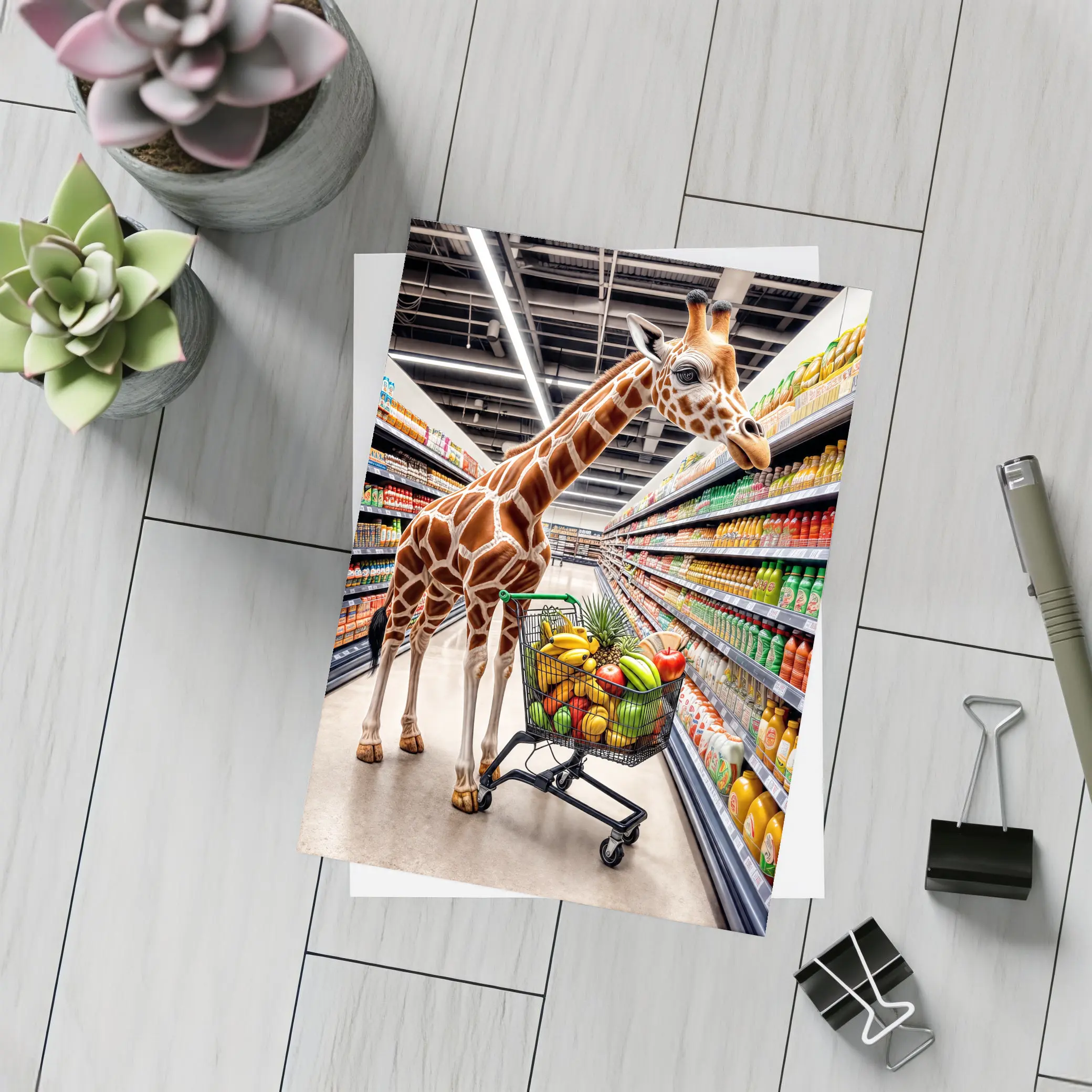 Giraffe Shopping Cart Supermarket Grocery Aisle – Postcards
