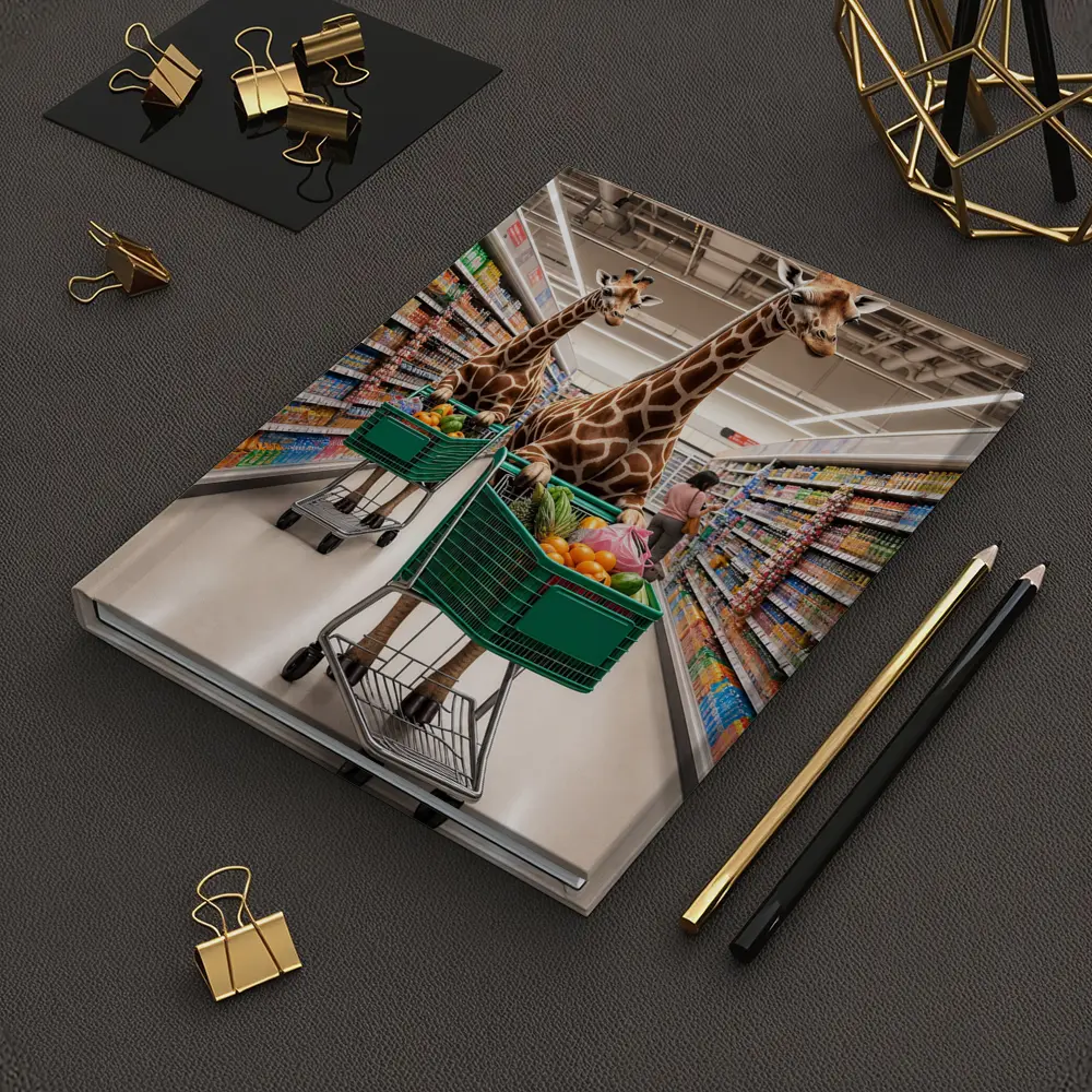 Giraffes Shopping in Colorful Grocery Store Aisle – Notebooks