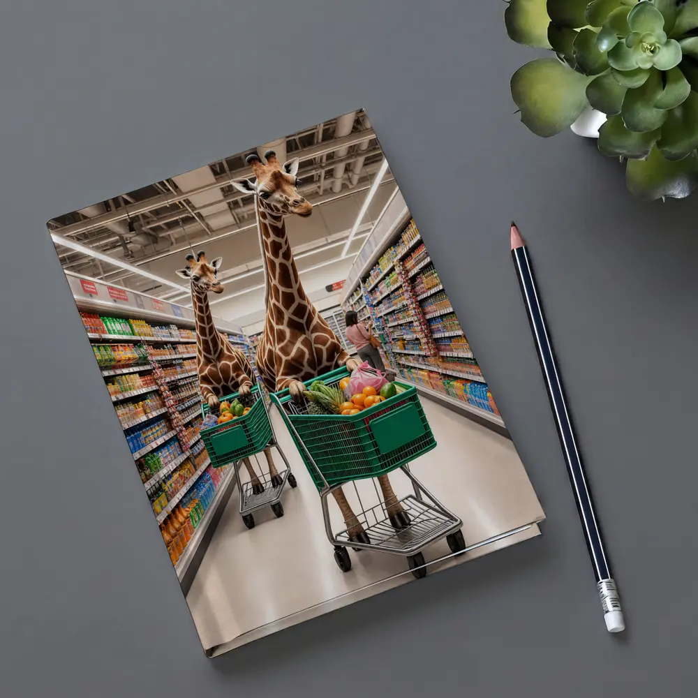 Giraffes Shopping in Colorful Grocery Store Aisle – Notebooks