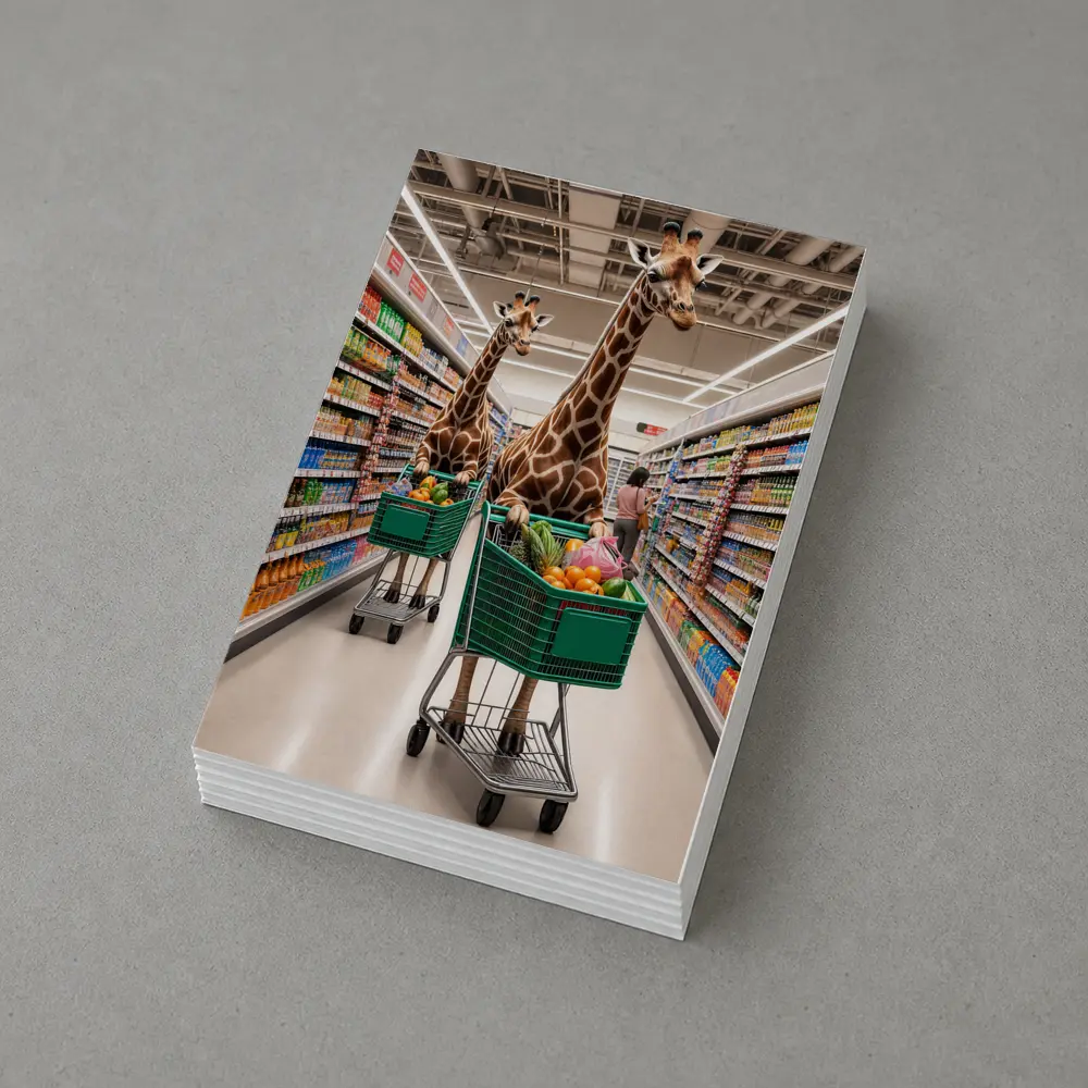 Giraffes Shopping in Colorful Grocery Store Aisle – Postcards