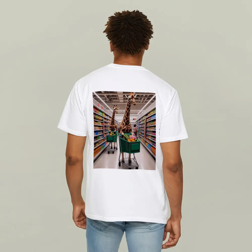 Giraffes Shopping in Colorful Grocery Store Aisle – T-Shirts