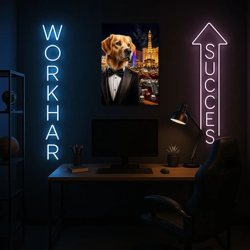 Golden Retriever Tuxedo Las Vegas Night – Wall Art