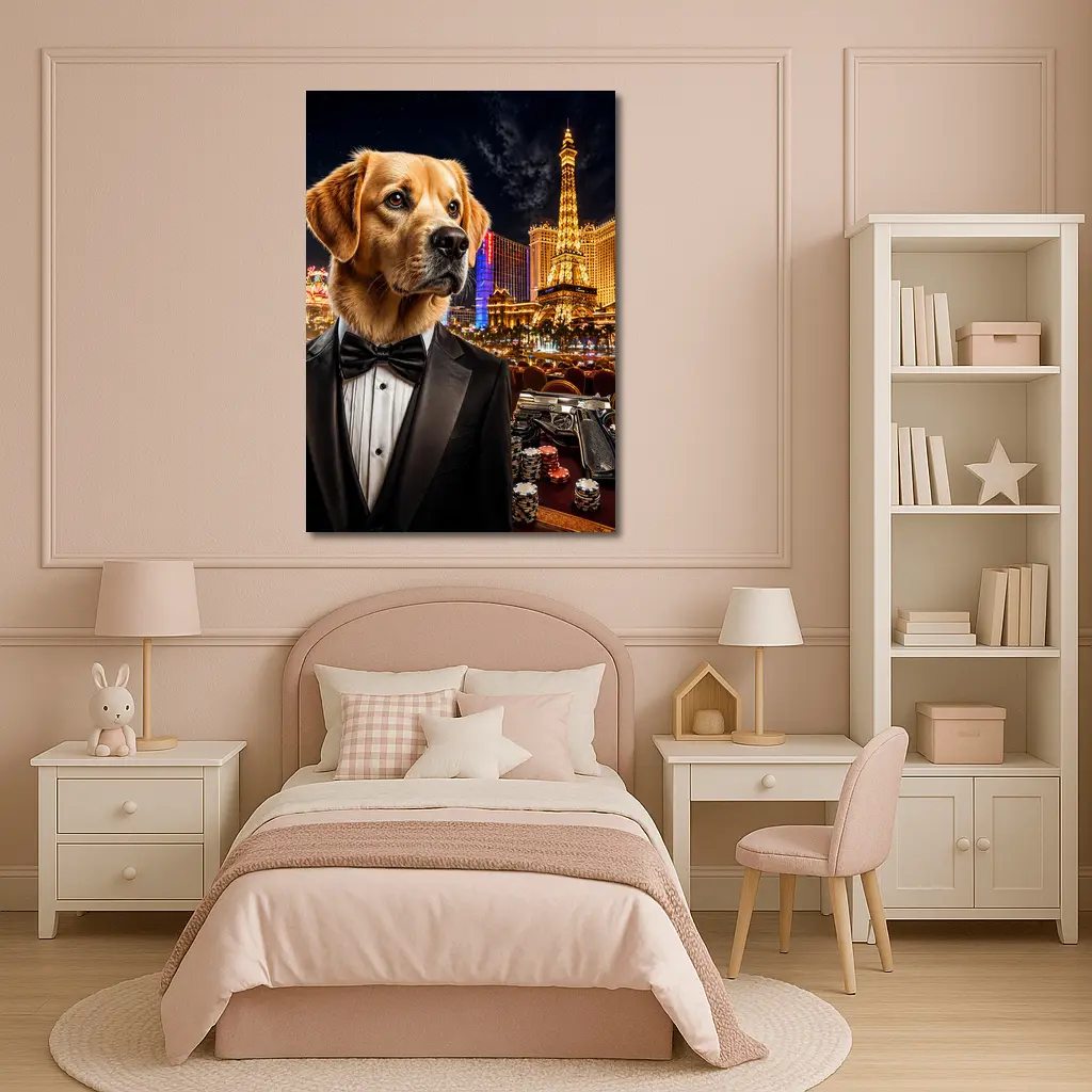 Golden Retriever Tuxedo Las Vegas Night – Wall Art