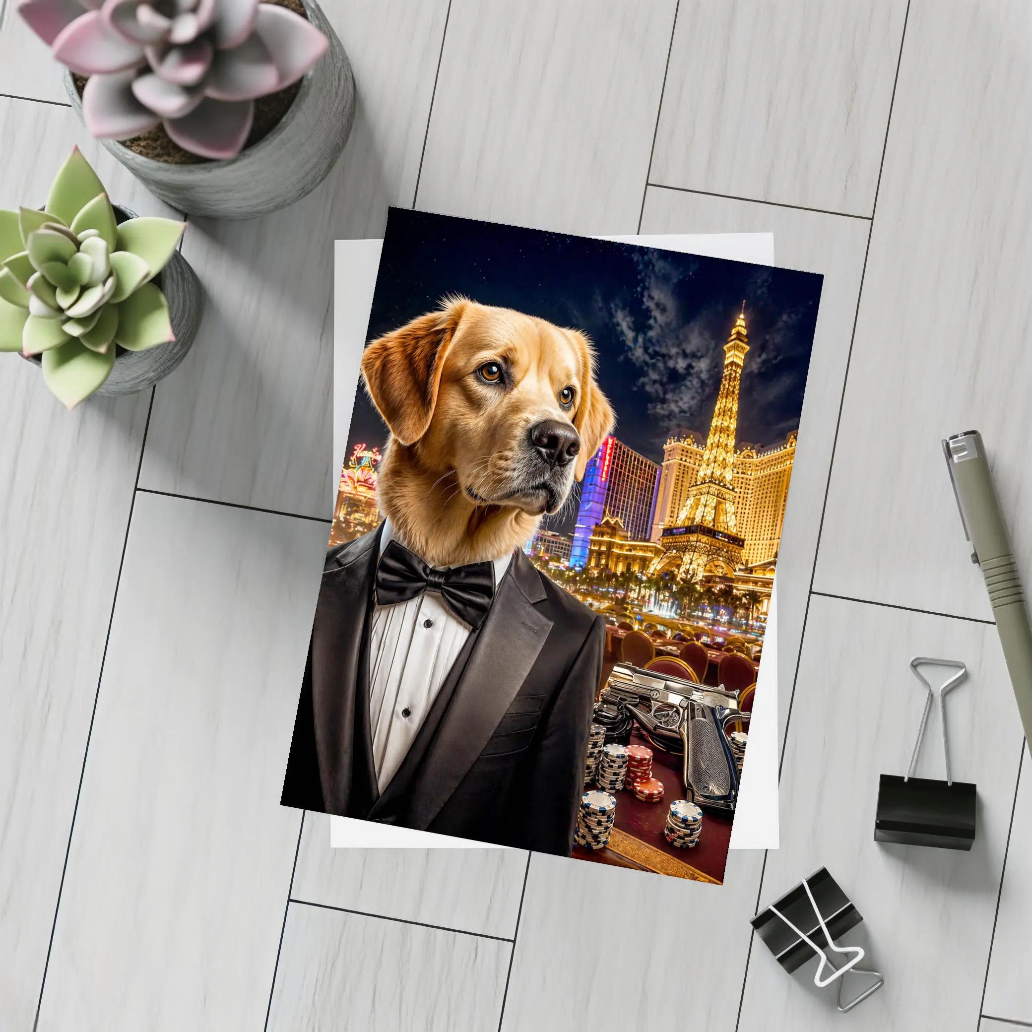 Golden Retriever Tuxedo Las Vegas Night – Postcards
