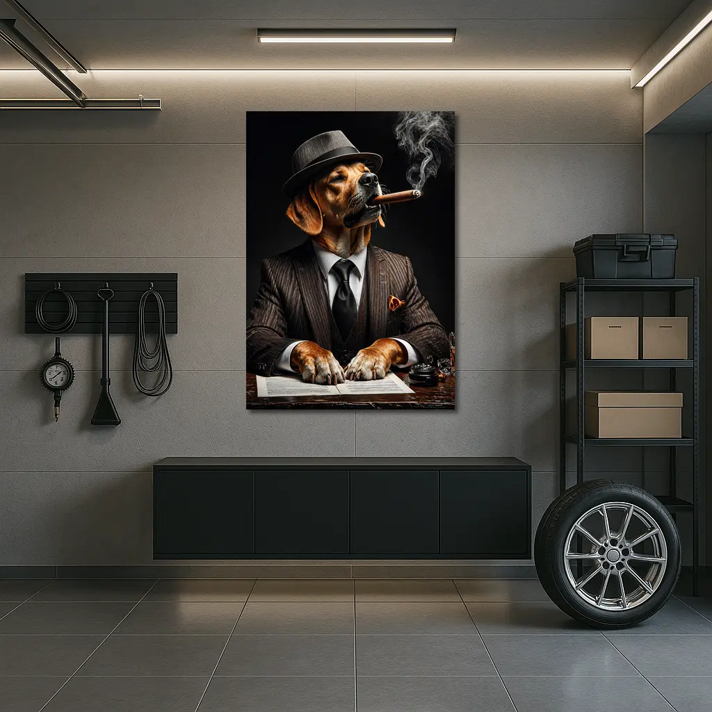 Labrador Dog Boss Suit Cigar Dark Background – Wall Art