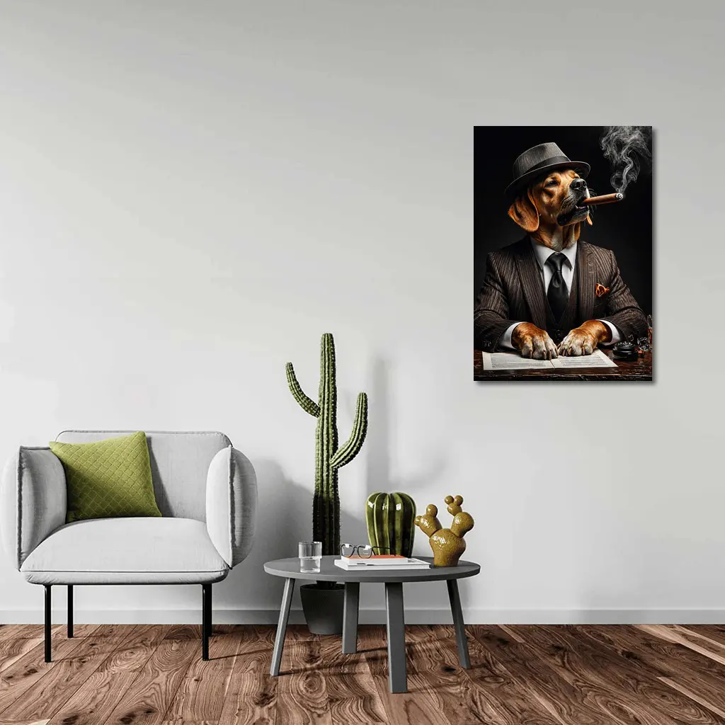 Labrador Dog Boss Suit Cigar Dark Background – Wall Art