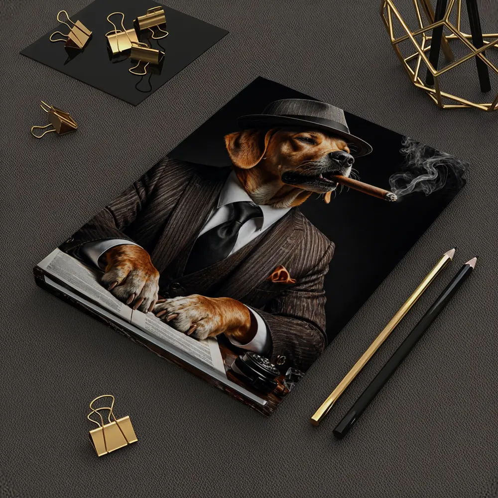 Labrador Dog Boss Suit Cigar Dark Background – Notebooks