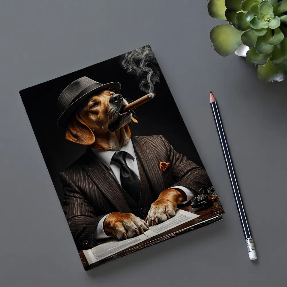 Labrador Dog Boss Suit Cigar Dark Background – Notebooks