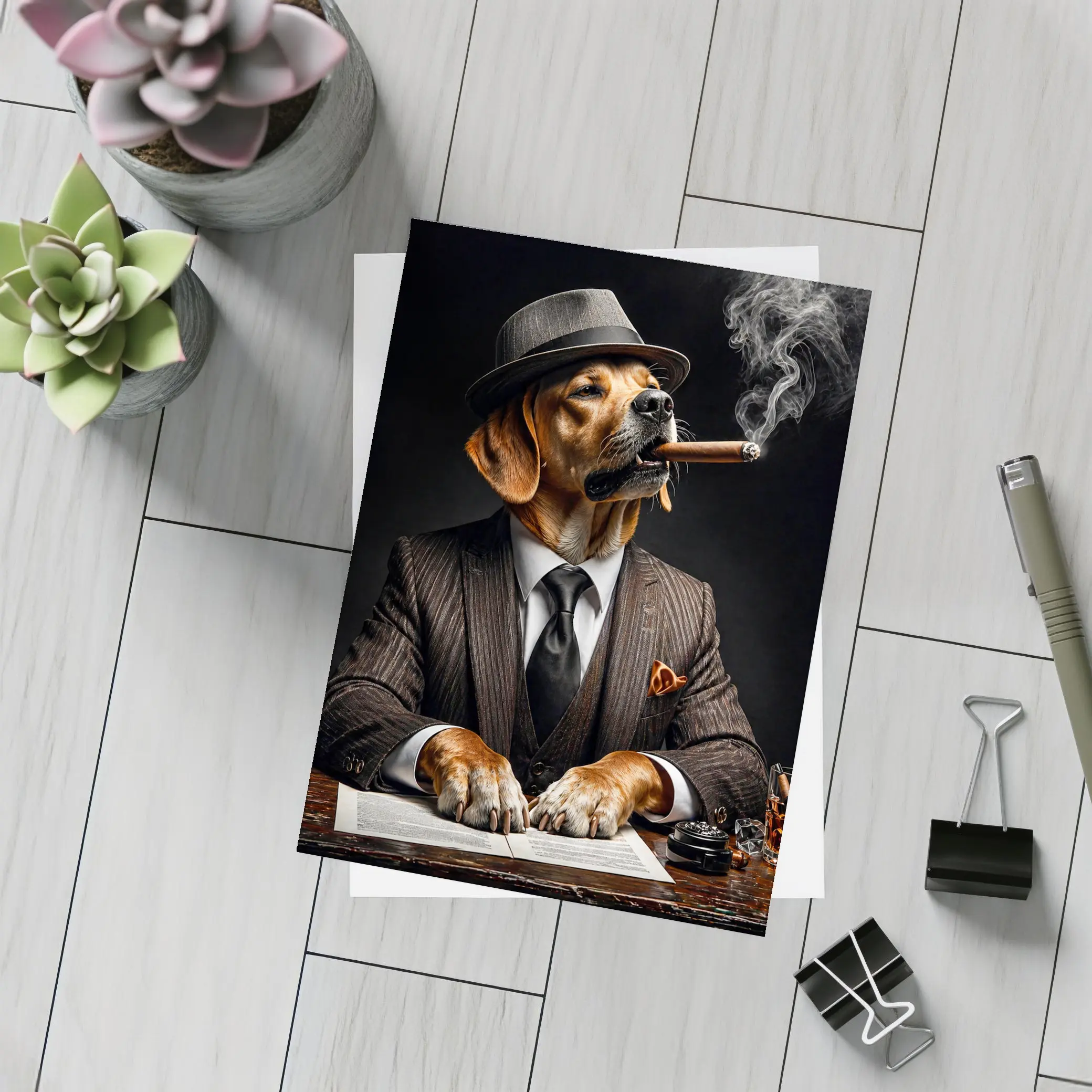 Labrador Dog Boss Suit Cigar Dark Background – Postcards