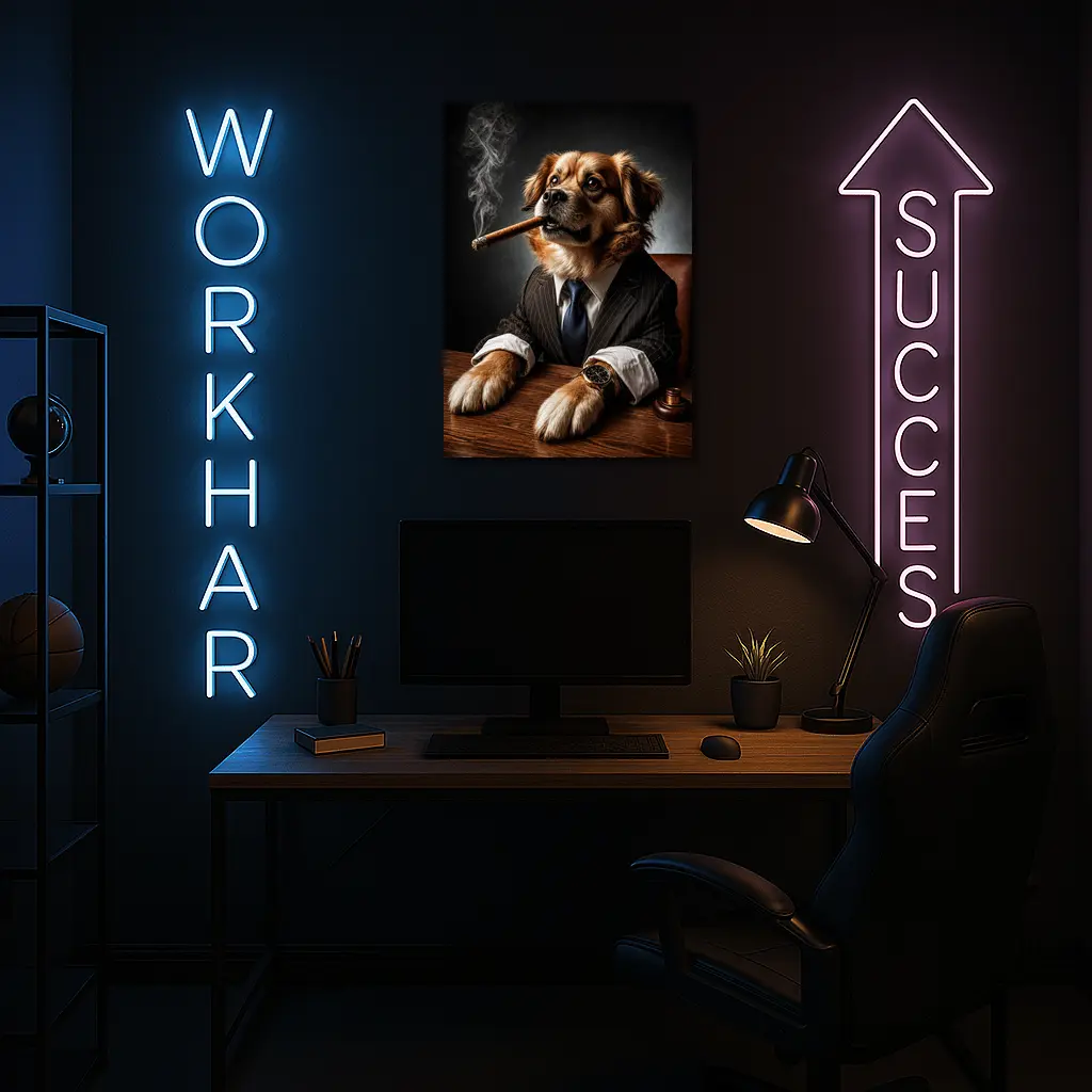 Golden Retriever Boss Suit Cigar Dark – Wall Art