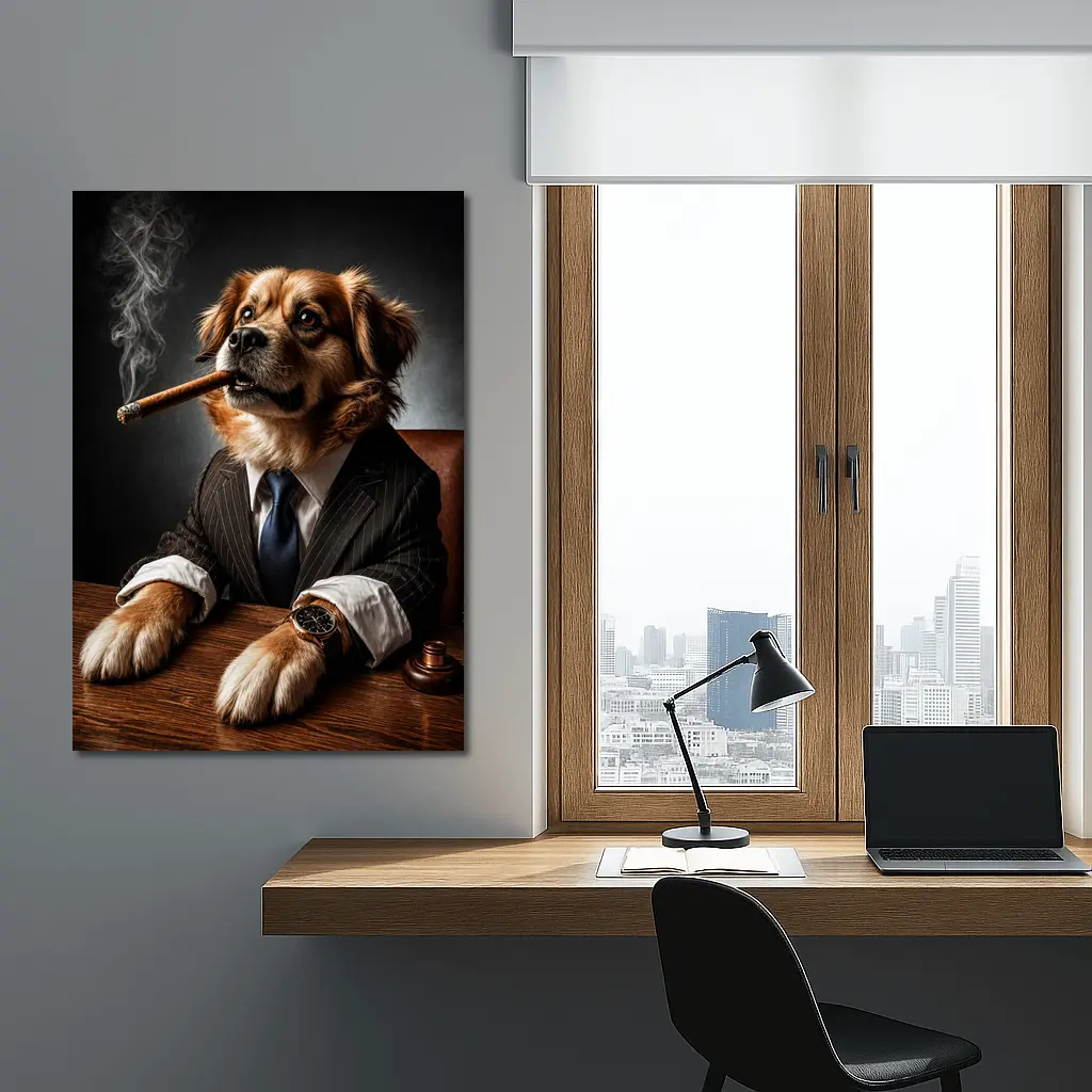 Golden Retriever Boss Suit Cigar Dark – Wall Art