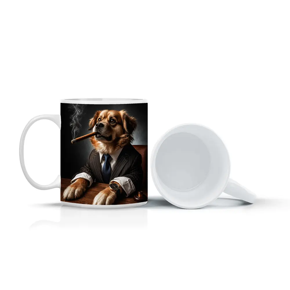 Golden Retriever Boss Suit Cigar Dark – Mugs