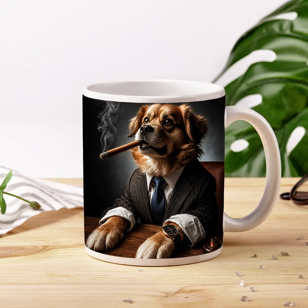 Golden Retriever Boss Suit Cigar Dark – Mugs