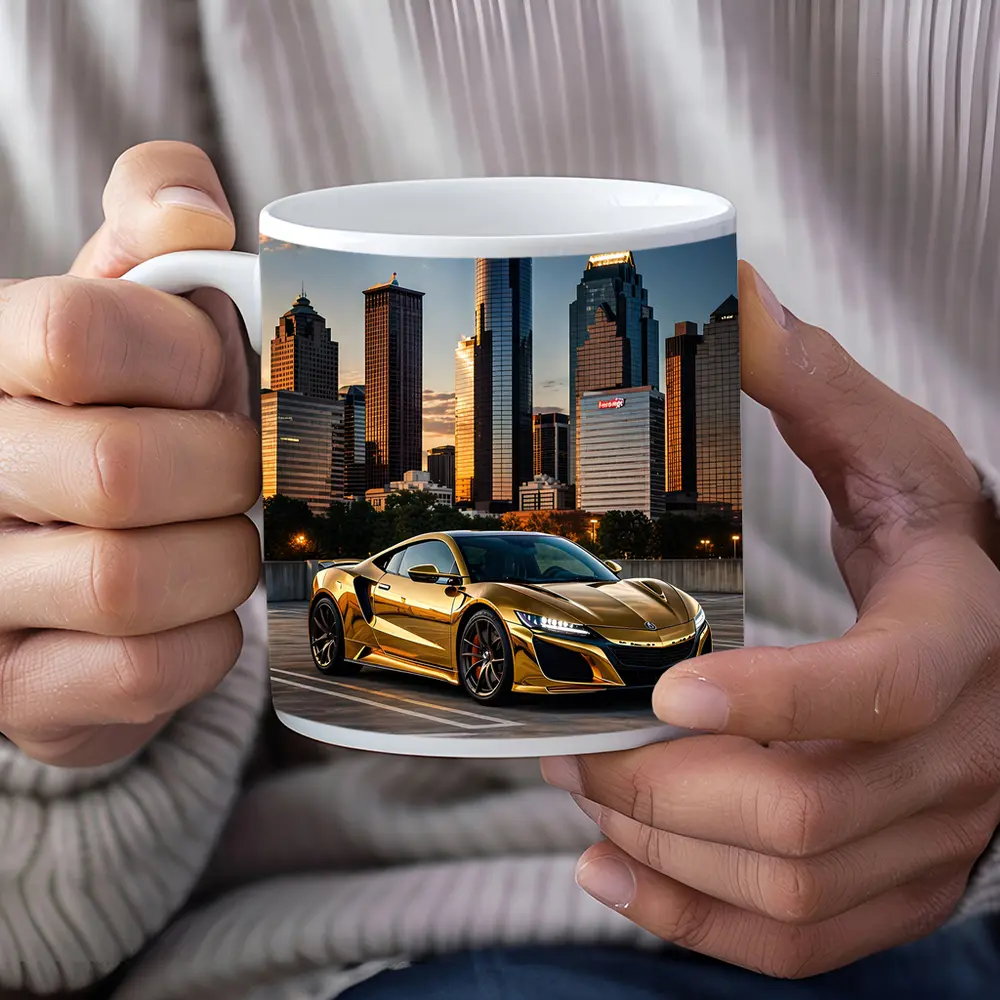 Gold Acura NSX Houston City Skyline – Mugs