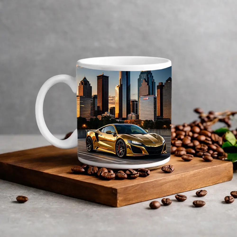 Gold Acura NSX Houston City Skyline – Mugs