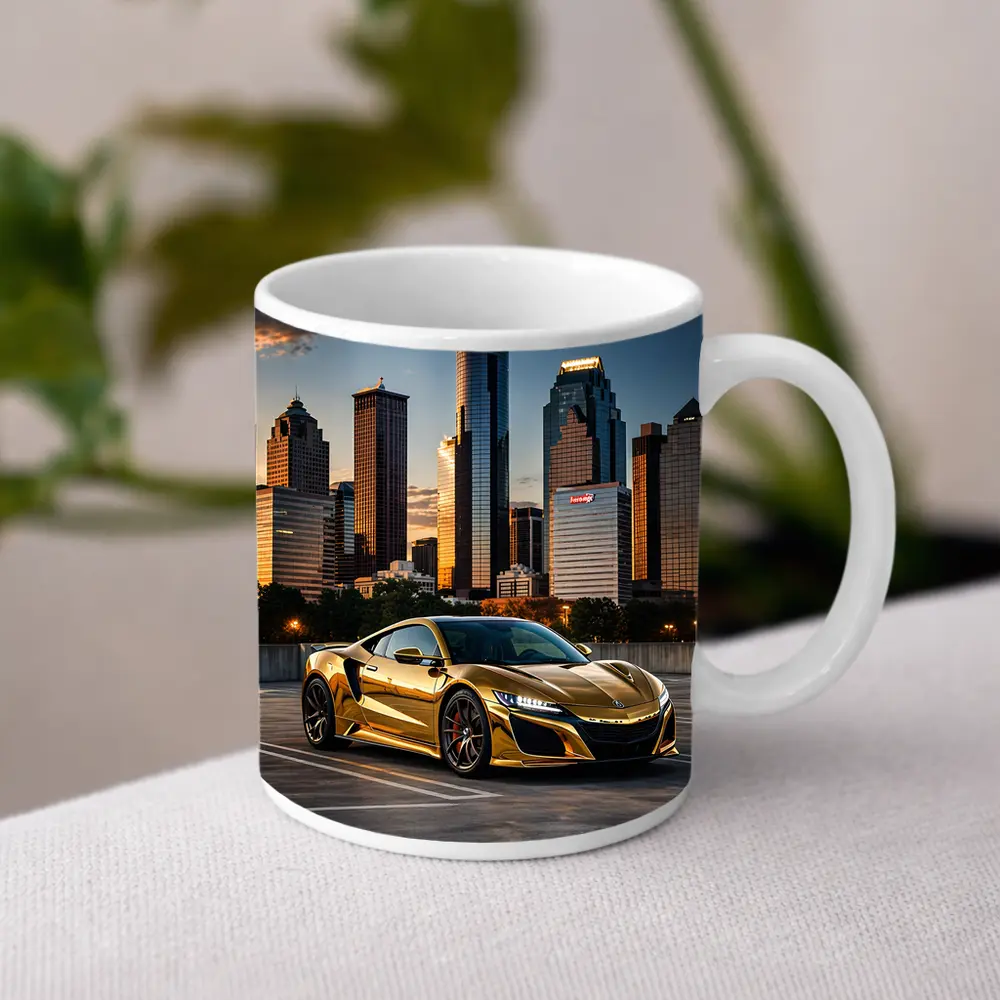 Gold Acura NSX Houston City Skyline – Mugs