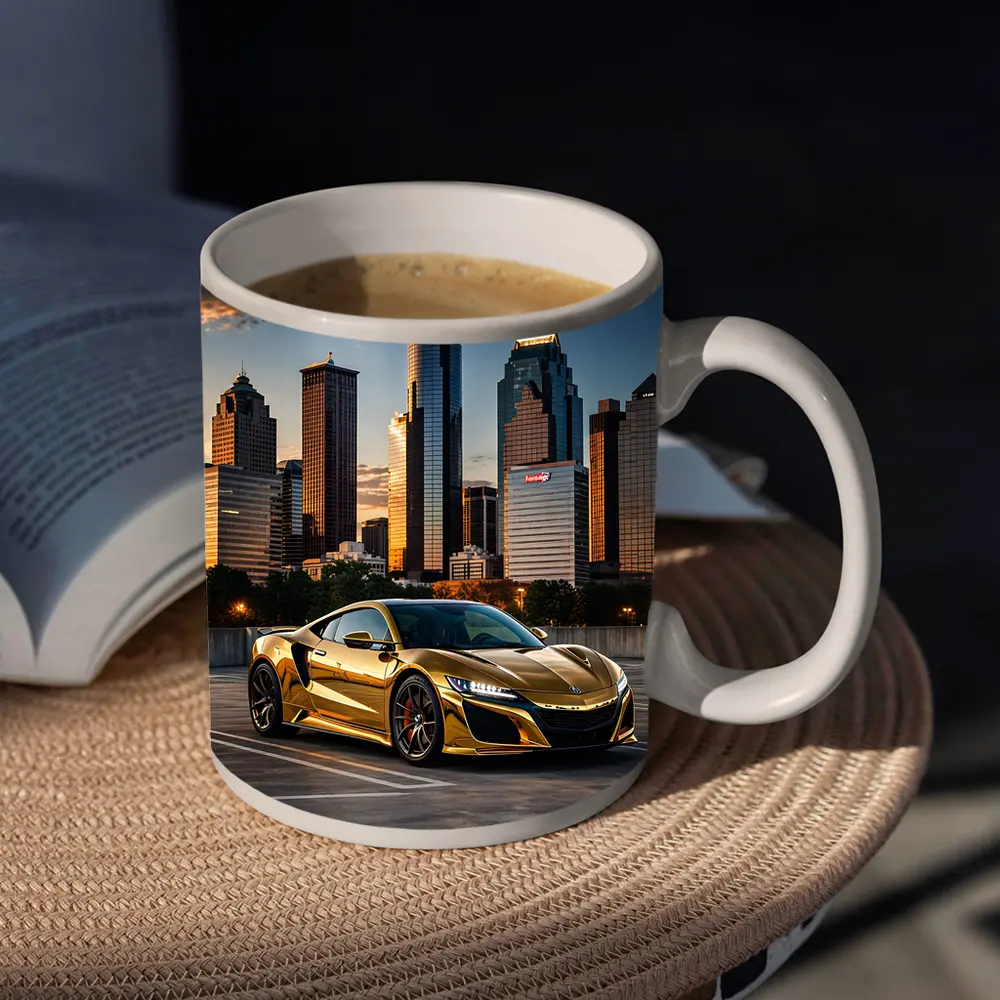 Gold Acura NSX Houston City Skyline – Mugs