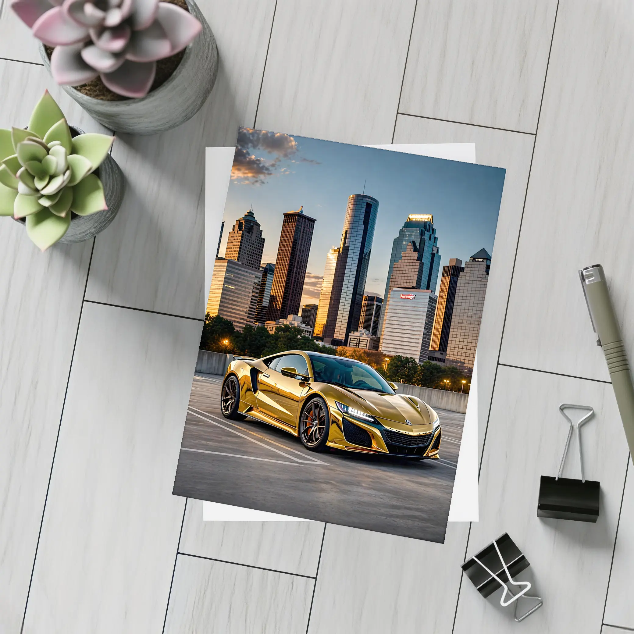 Gold Acura NSX Houston City Skyline – Postcards