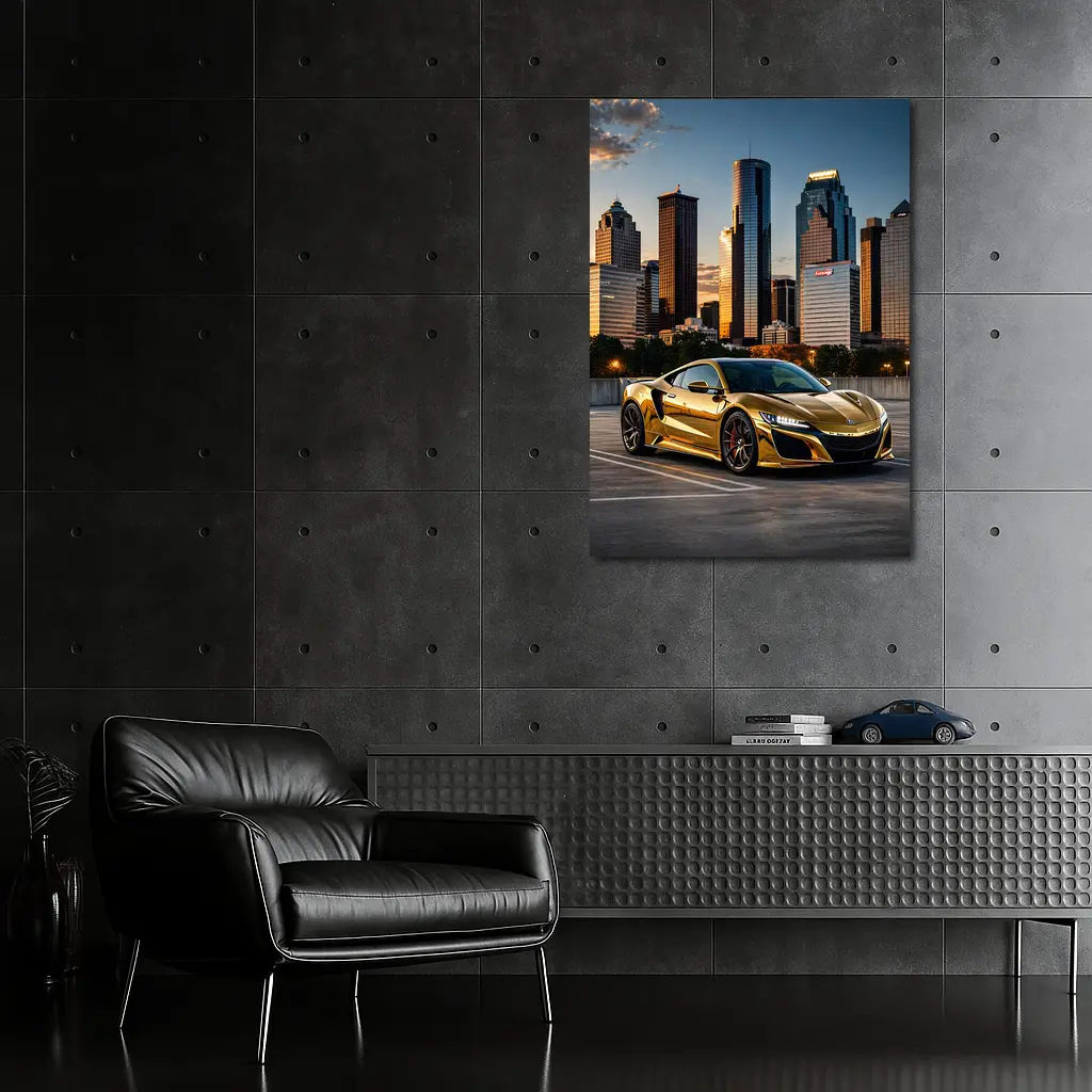 Gold Acura NSX Houston City Skyline – Wall Art