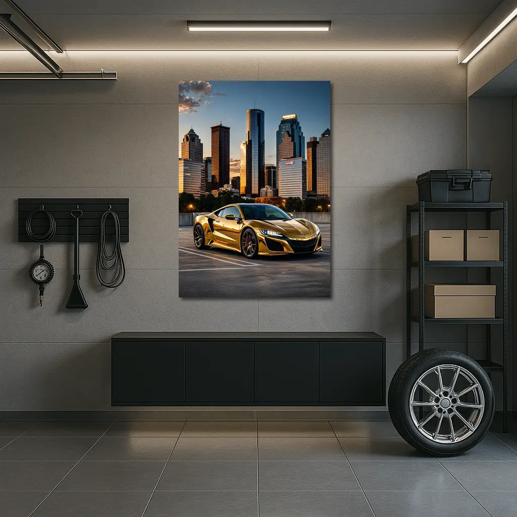 Gold Acura NSX Houston City Skyline – Wall Art