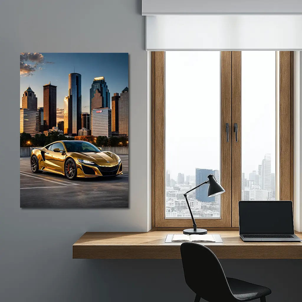 Gold Acura NSX Houston City Skyline – Wall Art