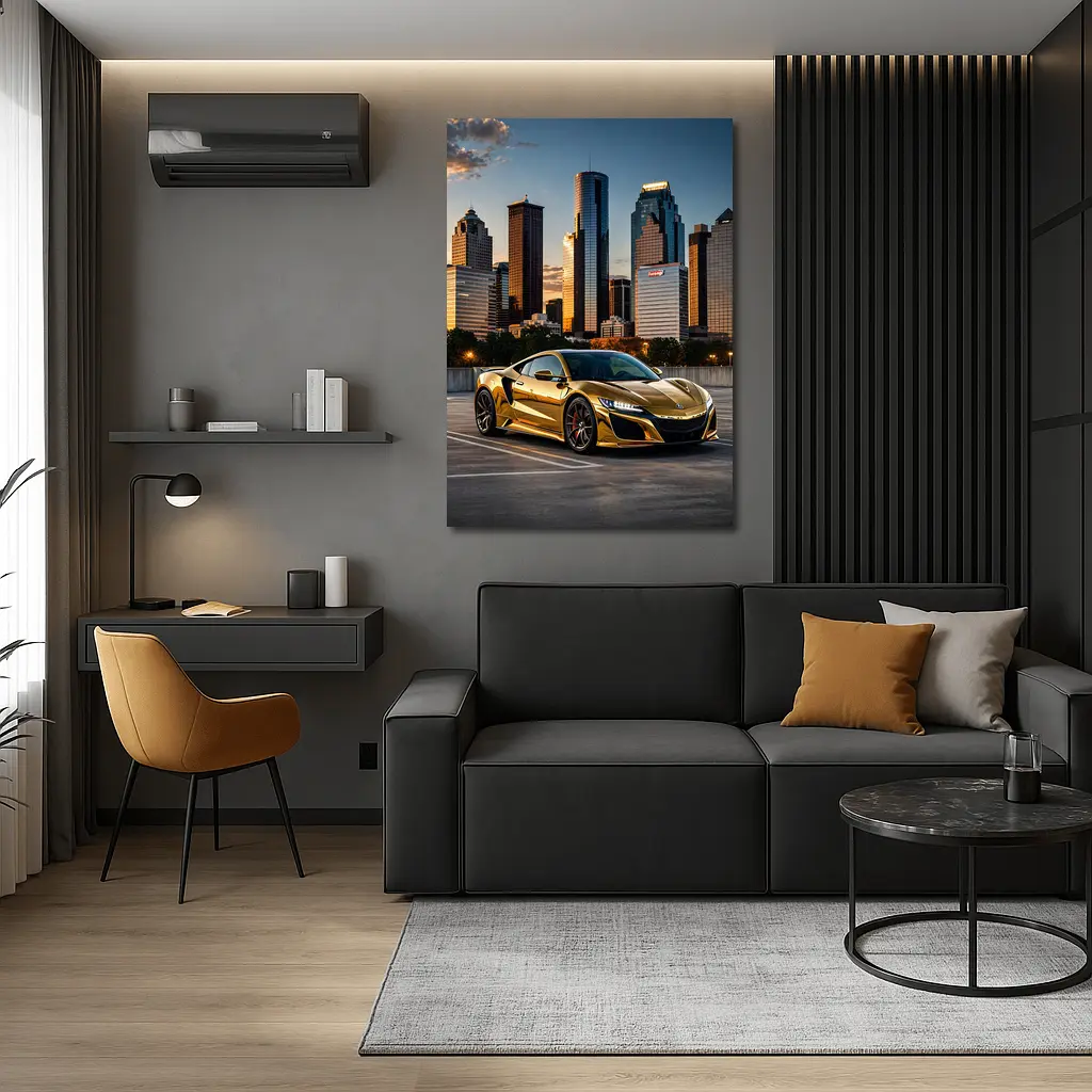 Gold Acura NSX Houston City Skyline – Wall Art
