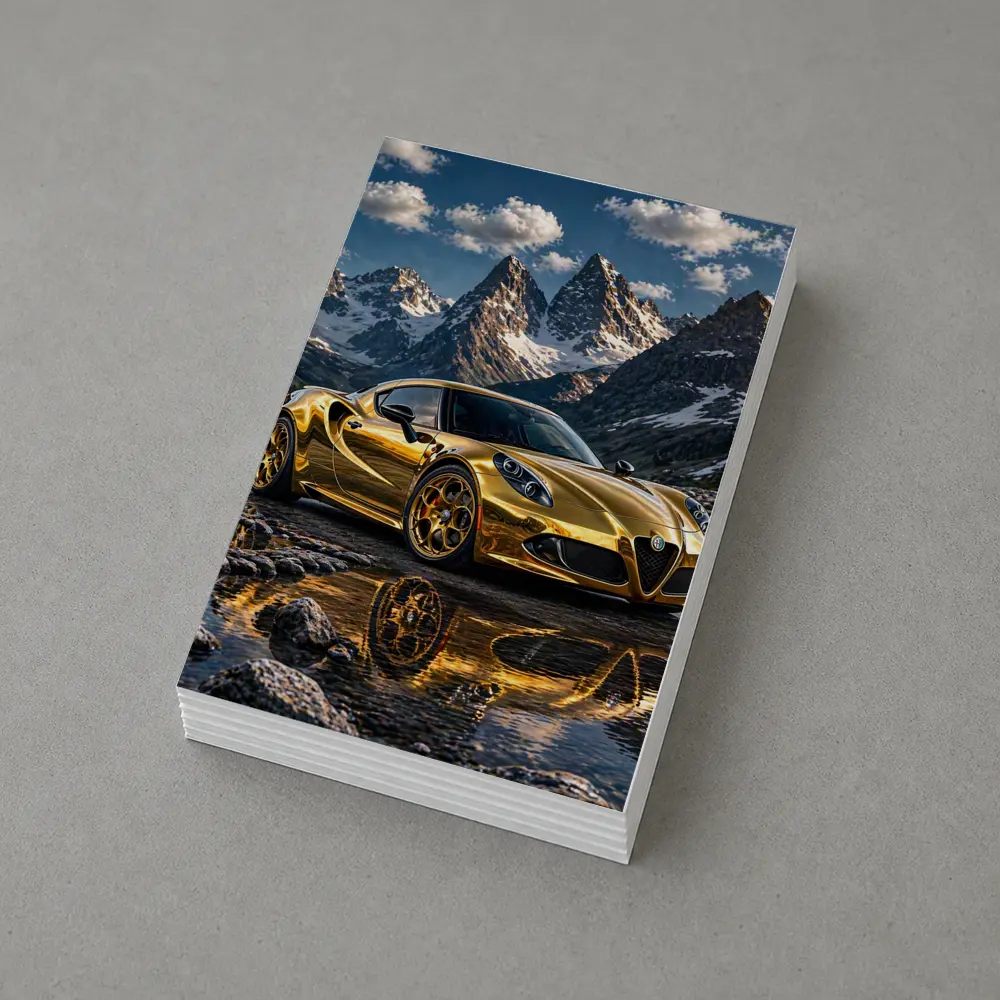 Gold Alfa Romeo 4C Mountain Reflection Scene – Postcards