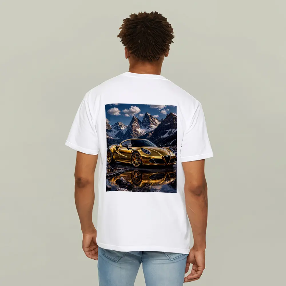Gold Alfa Romeo 4C Mountain Reflection Scene – T-Shirts
