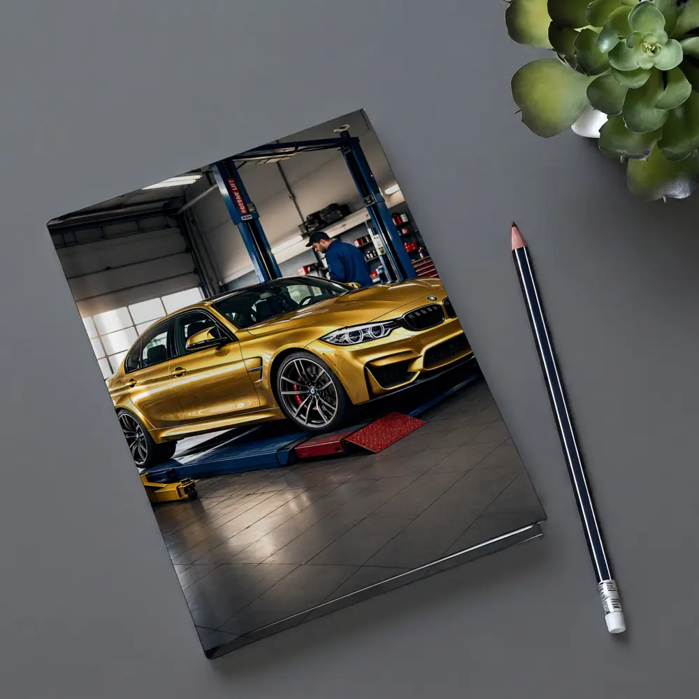 Gold BMW M3 Inside Auto Service Garage – Notebooks